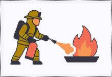 Équipier de première intervention utilisant un extincteur sur bac à feu