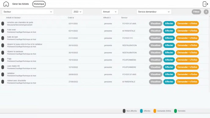 Interface Système de tickets — signalement et suivi d'interventions